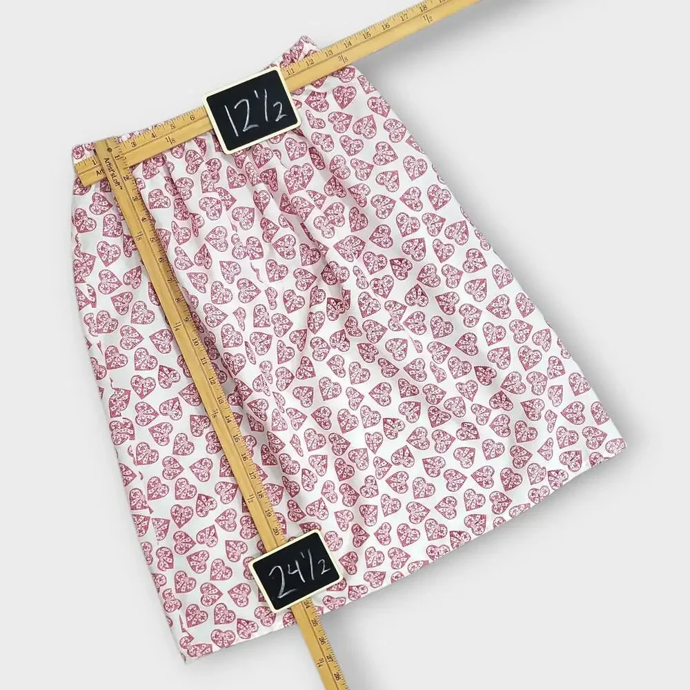 Handmade Skirt Womens XS S Heart Bow Print White Red Valentines Spring Summer